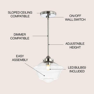 Kurtz School House Adjustable Drop Metal/Glass LED Pendant